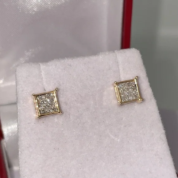 Solid Stamped 14K Yellow Gold Natural Diamond Stud Earrings Unisex Men Women